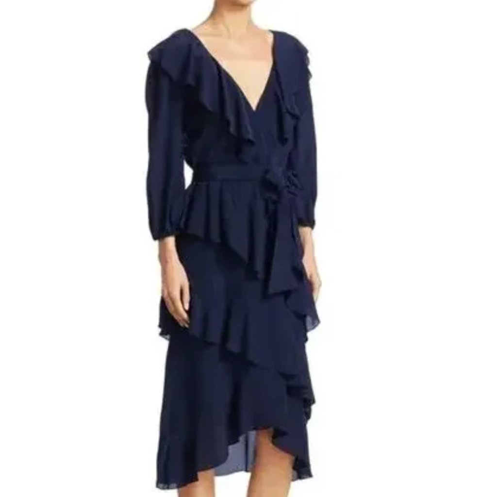 Nwt Alice + Olivia Sz 6 Deep Blue Dress With Ruffle Detail